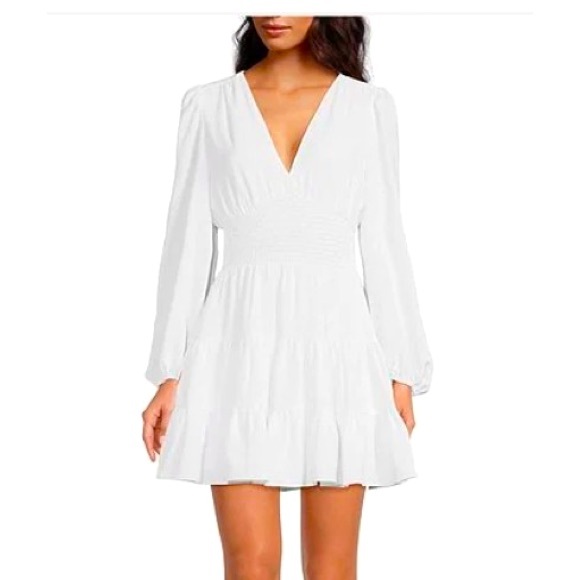 Gianni Bini Dresses & Skirts - Gianni Bini Talia V-Neck Long Sleeve Smocked Waist Tiered Hem Dress